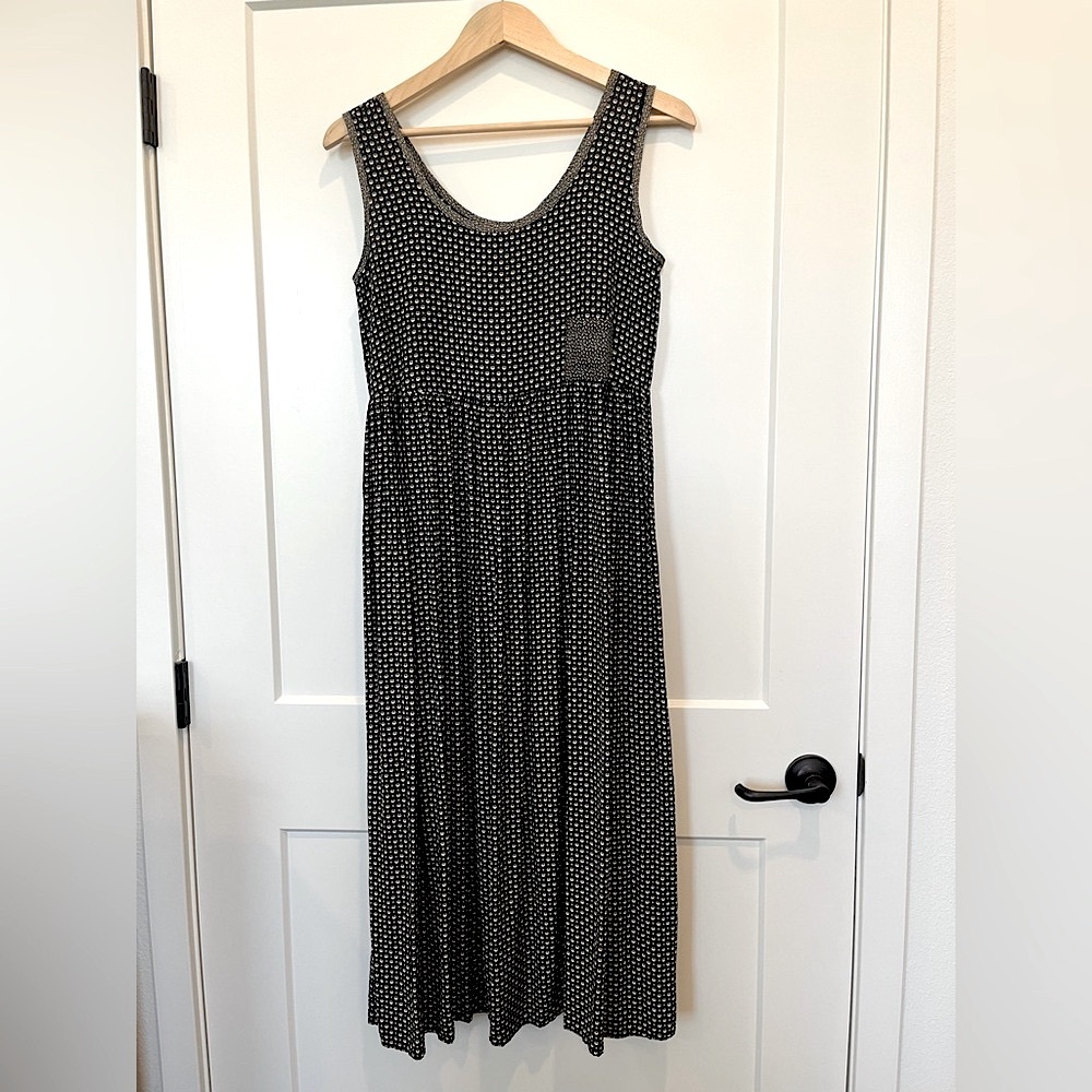 Vtg ditsy floral black Lagenlook cottagecore peasant babydoll sleeveless dress